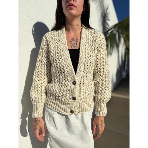 VTG Chunky Knit Cardigan Creamy Beige Sweater Button Up Petite Cozy Textured XS - Picture 1 of 9